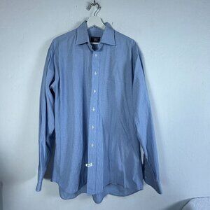 Gitman Bros. For Belk Shirt Mens 16.5-35 Blue Plaid Dress Business Office USA
